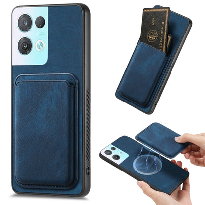 For OPPO Reno8 Pro 5G Retro Leather Card Bag Magnetic Phone Case(Blue) - OPPO Cases by PMC Jewellery | Online Shopping South Africa | PMC Jewellery | Buy Now Pay Later Mobicred