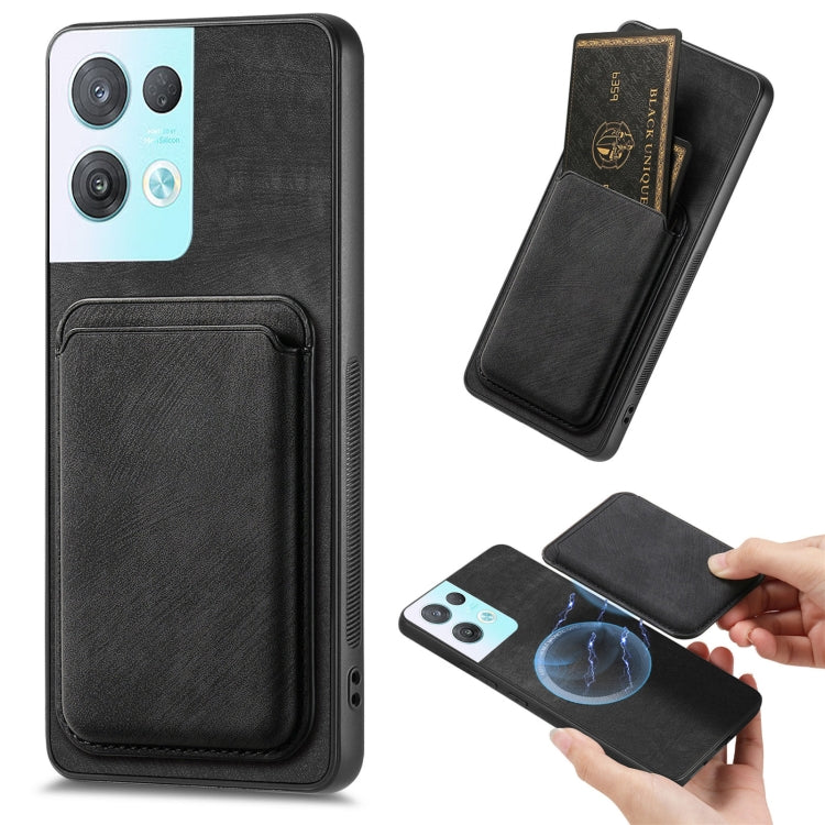 For OPPO Reno8 Pro 5G Retro Leather Card Bag Magnetic Phone Case(Black) - OPPO Cases by PMC Jewellery | Online Shopping South Africa | PMC Jewellery | Buy Now Pay Later Mobicred