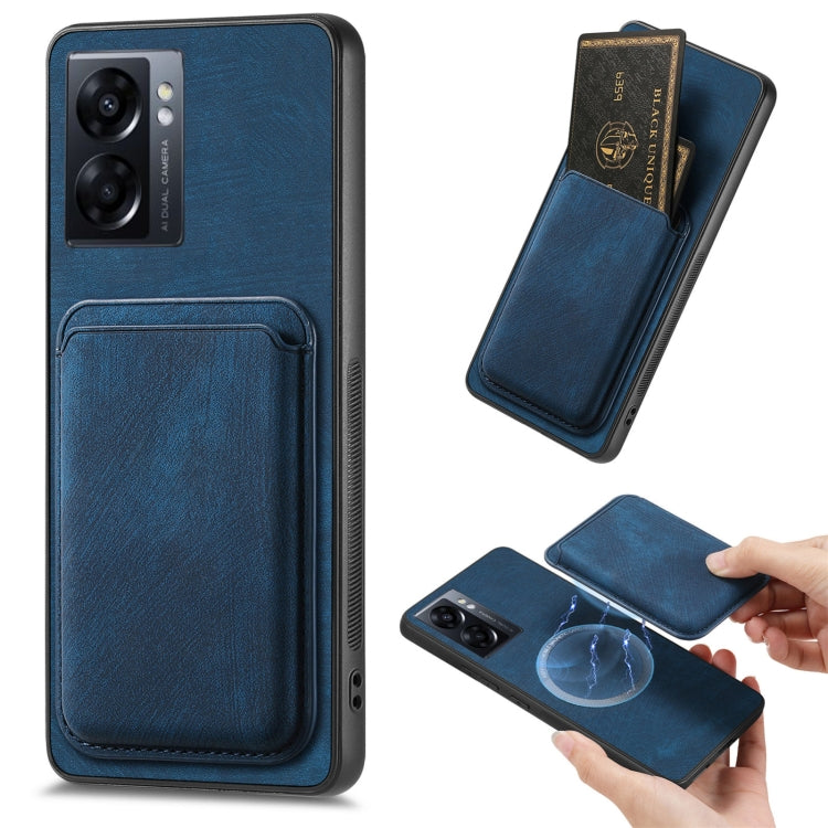 For OPPO A57 5G Retro Leather Card Bag Magnetic Phone Case(Blue) - OPPO Cases by PMC Jewellery | Online Shopping South Africa | PMC Jewellery | Buy Now Pay Later Mobicred