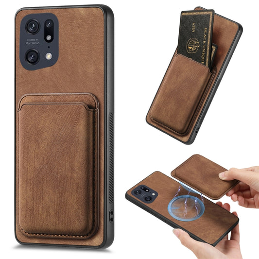 For OPPO Find X5 Pro Retro Leather Card Bag Magnetic Phone Case(Brown) - OPPO Cases by PMC Jewellery | Online Shopping South Africa | PMC Jewellery | Buy Now Pay Later Mobicred