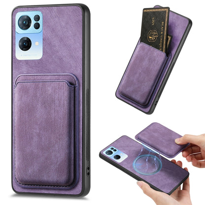 For OPPO Reno7 Pro 5G Retro Leather Card Bag Magnetic Phone Case(Purple) - OPPO Cases by PMC Jewellery | Online Shopping South Africa | PMC Jewellery | Buy Now Pay Later Mobicred