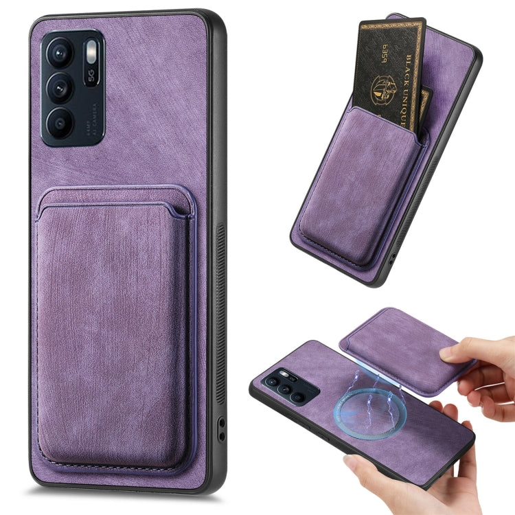 For OPPO Reno6 Z Retro Leather Card Bag Magnetic Phone Case(Purple) - OPPO Cases by PMC Jewellery | Online Shopping South Africa | PMC Jewellery | Buy Now Pay Later Mobicred