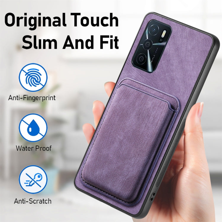 For OPPO Reno6 Pro 5G Retro Leather Card Bag Magnetic Phone Case(Purple) - OPPO Cases by PMC Jewellery | Online Shopping South Africa | PMC Jewellery | Buy Now Pay Later Mobicred