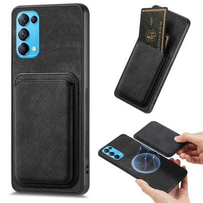 For OPPO Reno5 5G Retro Leather Card Bag Magnetic Phone Case(Black) - OPPO Cases by PMC Jewellery | Online Shopping South Africa | PMC Jewellery | Buy Now Pay Later Mobicred