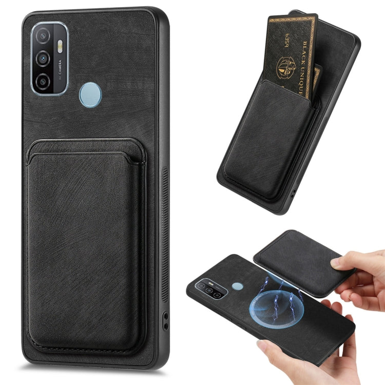 For OPPO A53 / A53S Retro Leather Card Bag Magnetic Phone Case(Black) - OPPO Cases by PMC Jewellery | Online Shopping South Africa | PMC Jewellery | Buy Now Pay Later Mobicred