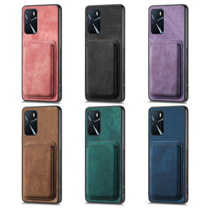 For OPPO A7/A12 Retro Leather Card Bag Magnetic Phone Case(Purple) - OPPO Cases by PMC Jewellery | Online Shopping South Africa | PMC Jewellery | Buy Now Pay Later Mobicred