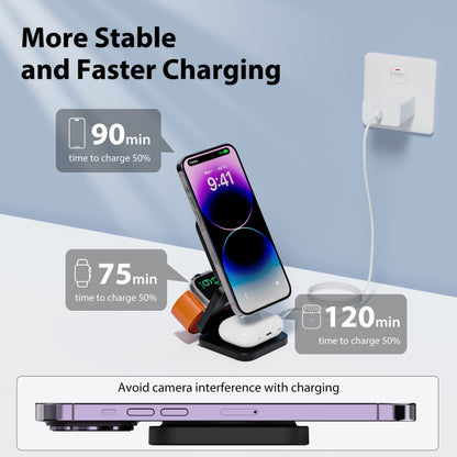 KU XIU X55 Magnetic Wireless Fast Charge Folding 3-in-1 for Apple Wireless Charging Base(White.) - Wireless Charger by PMC Jewellery | Online Shopping South Africa | PMC Jewellery