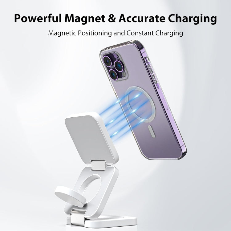 KU XIU X55 Magnetic Wireless Fast Charge Folding 3-in-1 for Apple Wireless Charging Base(White.) - Wireless Charger by PMC Jewellery | Online Shopping South Africa | PMC Jewellery