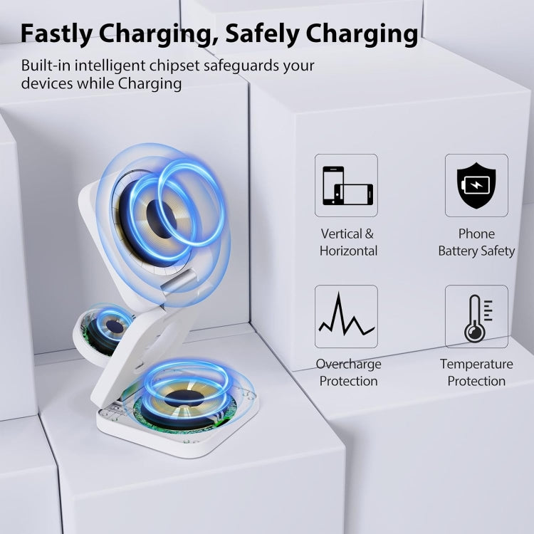 KU XIU X55 Magnetic Wireless Fast Charge Folding 3-in-1 for Apple Wireless Charging Base(White.) - Wireless Charger by PMC Jewellery | Online Shopping South Africa | PMC Jewellery