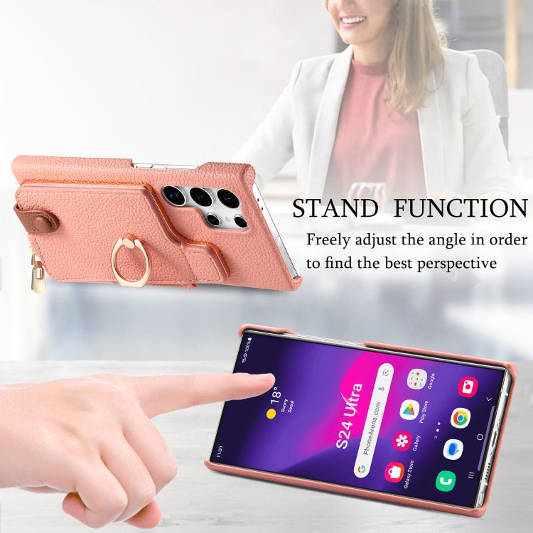 For Samsung Galaxy S24 Ultra 5G Litchi Leather Oil Edge Ring Zipper Wallet Back Phone Case(Pink) - Galaxy S24 Ultra 5G Cases by PMC Jewellery | Online Shopping South Africa | PMC Jewellery | Buy Now Pay Later Mobicred