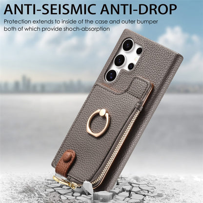 For Samsung Galaxy S24 Ultra 5G Litchi Leather Oil Edge Ring Zipper Wallet Back Phone Case(Grey) - Galaxy S24 Ultra 5G Cases by PMC Jewellery | Online Shopping South Africa | PMC Jewellery | Buy Now Pay Later Mobicred