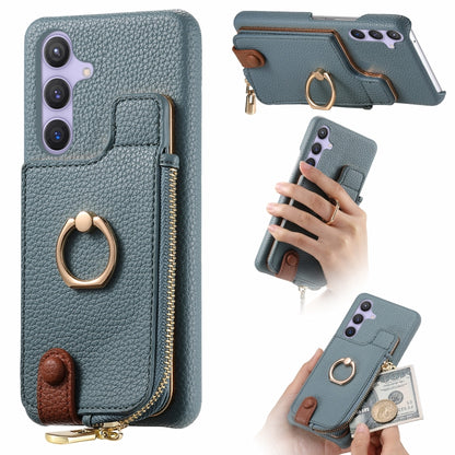 For Samsung Galaxy S24+ 5G Litchi Leather Oil Edge Ring Zipper Wallet Back Phone Case(Blue) - Galaxy S24+ 5G Cases by PMC Jewellery | Online Shopping South Africa | PMC Jewellery | Buy Now Pay Later Mobicred