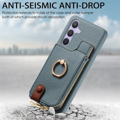 For Samsung Galaxy S24+ 5G Litchi Leather Oil Edge Ring Zipper Wallet Back Phone Case(Blue) - Galaxy S24+ 5G Cases by PMC Jewellery | Online Shopping South Africa | PMC Jewellery | Buy Now Pay Later Mobicred