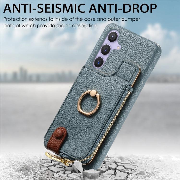 For Samsung Galaxy S24 5G Litchi Leather Oil Edge Ring Zipper Wallet Back Phone Case(Blue) - Galaxy S24 5G Cases by PMC Jewellery | Online Shopping South Africa | PMC Jewellery | Buy Now Pay Later Mobicred