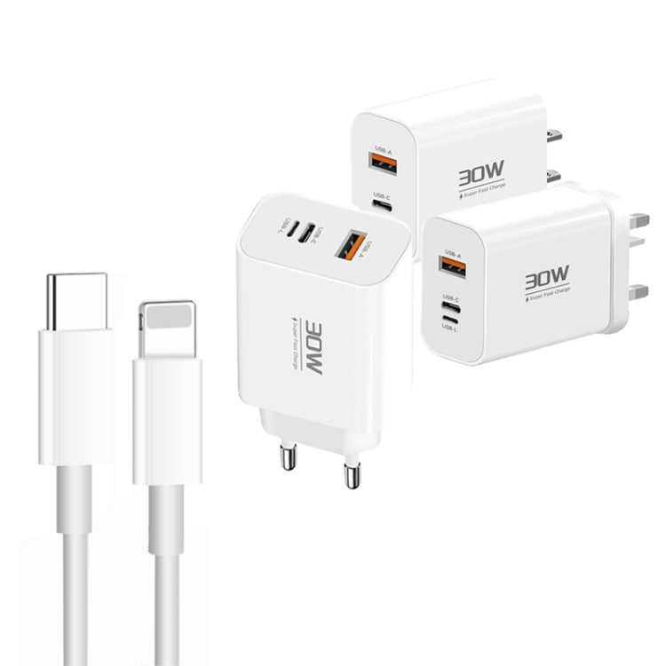 PD30W USB-C / Type-C + 8 Pin + USB Charger with Type-C to 8 Pin Date Cable(US Plug) - USB Charger by PMC Jewellery | Online Shopping South Africa | PMC Jewellery | Buy Now Pay Later Mobicred