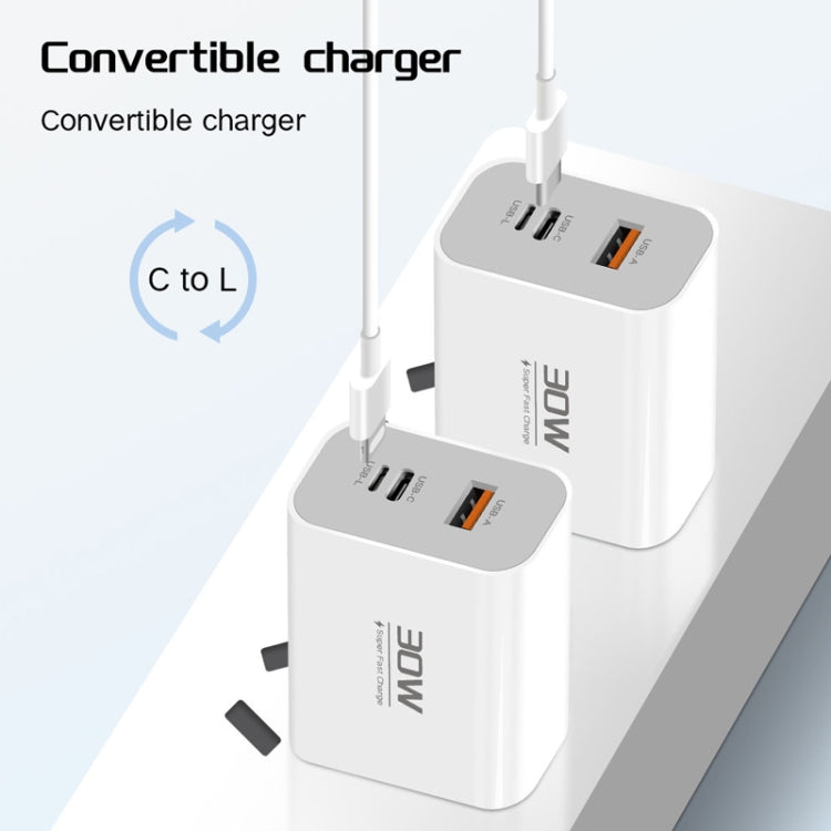 PD30W USB-C / Type-C + 8 Pin + USB Charger with Type-C to 8 Pin Date Cable(US Plug) - USB Charger by PMC Jewellery | Online Shopping South Africa | PMC Jewellery | Buy Now Pay Later Mobicred