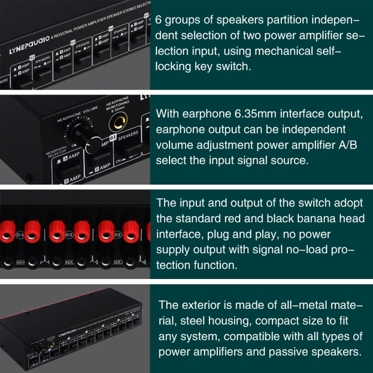 B06 82 In 6 Out Power Amplifier Speaker Selector 6 Region Stereo Speaker Switcher -  by PMC TechLife | Online Shopping South Africa | PMC TechLife | Buy Now Pay Later Mobicred