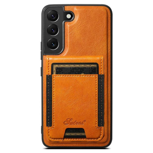 For Samsung Galaxy S25 5G Suteni H17 Oil Eax Leather MagSafe Detachable Wallet Phone Case(Khaki) - Galaxy S25 5G Cases by Suteni | Online Shopping South Africa | PMC Jewellery | Buy Now Pay Later Mobicred