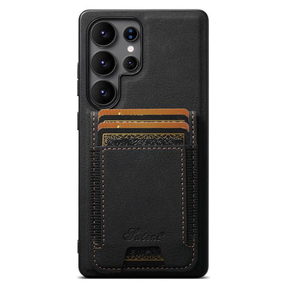 For Samsung Galaxy S25 Ultra 5G Suteni H17 Litchi Texture Leather MagSafe Detachable Wallet Phone Case(Black) - Galaxy S25 Ultra 5G Cases by Suteni | Online Shopping South Africa | PMC Jewellery | Buy Now Pay Later Mobicred