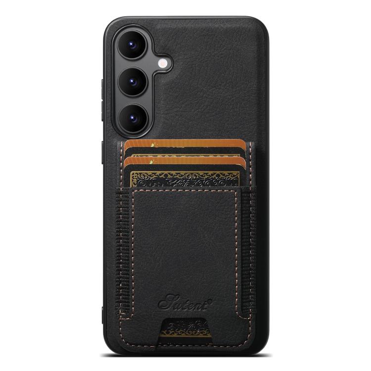 For Samsung Galaxy S25+ 5G Suteni H17 Litchi Texture Leather MagSafe Detachable Wallet Phone Case(Black) - Galaxy S25+ 5G Cases by Suteni | Online Shopping South Africa | PMC Jewellery | Buy Now Pay Later Mobicred