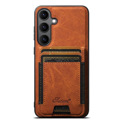 For Samsung Galaxy S25 5G Suteni H17 Litchi Texture Leather MagSafe Detachable Wallet Phone Case(Khaki) - Galaxy S25 5G Cases by Suteni | Online Shopping South Africa | PMC Jewellery | Buy Now Pay Later Mobicred