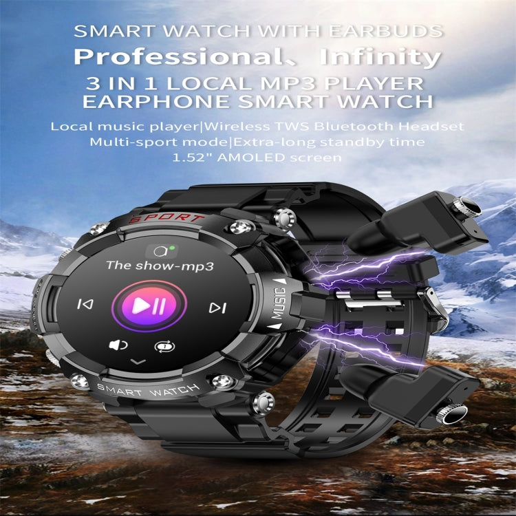 T96 1.52 inch Amoled Screen 2 in 1 Bluetooth Earphone Smart Watch(Silver) - Smart Watches by PMC TechLife | Online Shopping South Africa | PMC TechLife