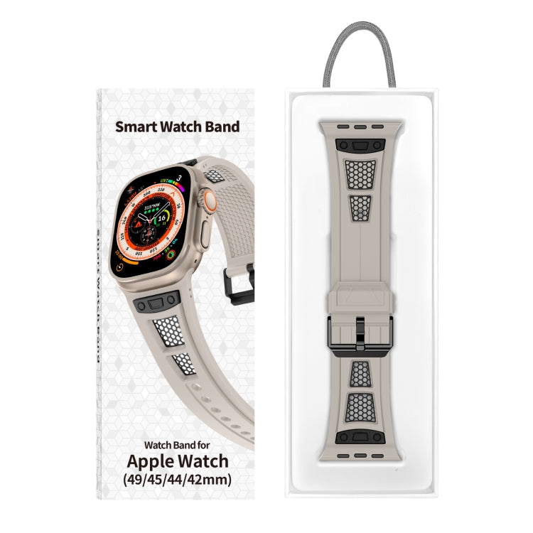 For Apple Watch SE 2023 44mm Breathable Stainless Steel Mesh TPU Watch Band(Starlight Black) - Watch Bands by PMC Jewellery | Online Shopping South Africa | PMC Jewellery