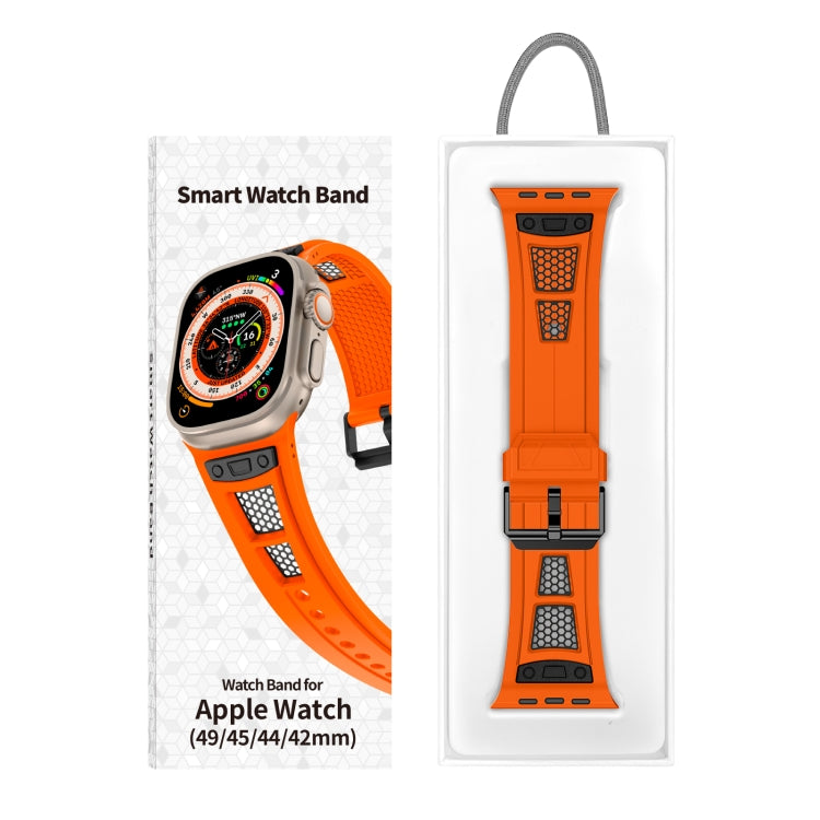 For Apple Watch Ultra 2 49mm Breathable Stainless Steel Mesh TPU Watch Band(Orange Black) - Watch Bands by PMC Jewellery | Online Shopping South Africa | PMC Jewellery