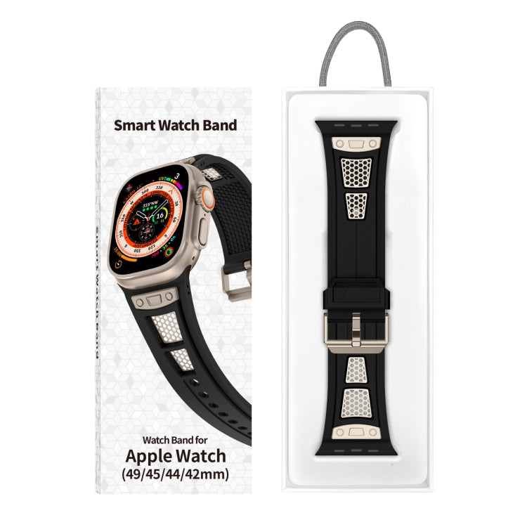 For  Apple Watch Series 9 45mm Breathable Stainless Steel Mesh TPU Watch Band(Black Titanium) - Watch Bands by PMC Jewellery | Online Shopping South Africa | PMC Jewellery