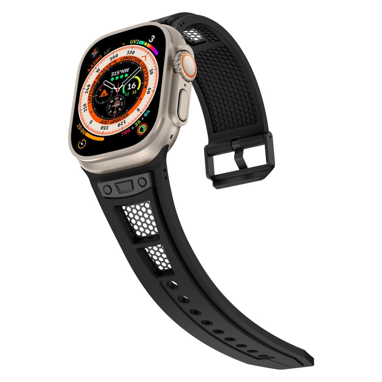 For Apple Watch SE 2022 44mm Breathable Stainless Steel Mesh TPU Watch Band(Black Black) - Watch Bands by PMC Jewellery | Online Shopping South Africa | PMC Jewellery