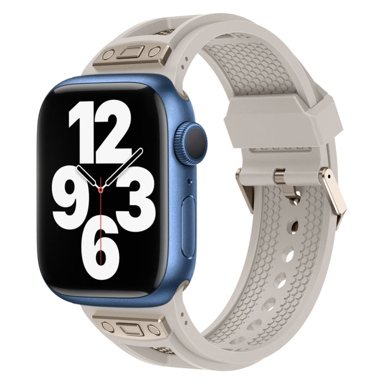 For Apple Watch Series 7 45mm Breathable Stainless Steel Mesh TPU Watch Band(Starlight Titanium) - Watch Bands by PMC Jewellery | Online Shopping South Africa | PMC Jewellery