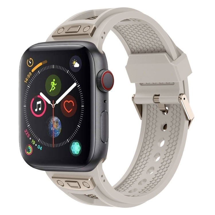 For  Apple Watch Series 4 44mm Breathable Stainless Steel Mesh TPU Watch Band(Starlight Titanium) - Watch Bands by PMC Jewellery | Online Shopping South Africa | PMC Jewellery