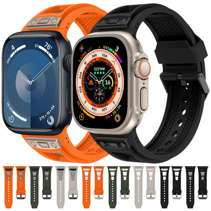 For Apple Watch SE 2022 44mm Breathable Stainless Steel Mesh TPU Watch Band(Orange Black) - Watch Bands by PMC Jewellery | Online Shopping South Africa | PMC Jewellery