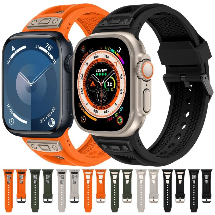 For Apple Watch Series 7 45mm Breathable Stainless Steel Mesh TPU Watch Band(Orange Black) - Watch Bands by PMC Jewellery | Online Shopping South Africa | PMC Jewellery