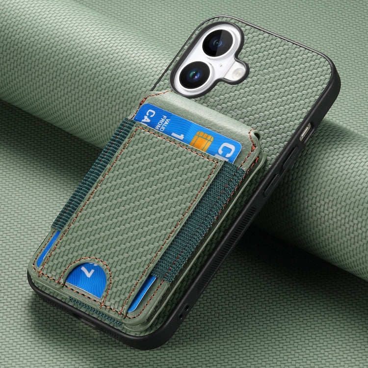 For iPhone 16 Carbon Fiber Vertical Flip Wallet Stand Phone Case(Green) - iPhone 16 Cases by PMC Jewellery | Online Shopping South Africa | PMC Jewellery | Buy Now Pay Later Mobicred