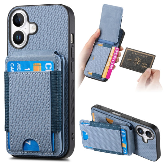 For iPhone 16 Plus Carbon Fiber Vertical Flip Wallet Stand Phone Case(Blue) - iPhone 16 Plus Cases by PMC Jewellery | Online Shopping South Africa | PMC Jewellery | Buy Now Pay Later Mobicred