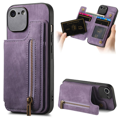 For iPhone 6 / 6s Retro Leather Zipper Wallet Back Phone Case(Purple) - More iPhone Cases by PMC Jewellery | Online Shopping South Africa | PMC Jewellery | Buy Now Pay Later Mobicred