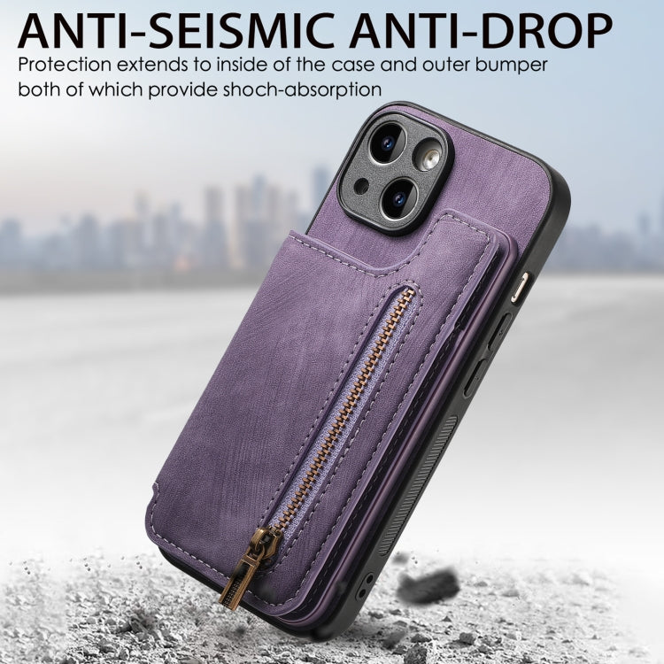 For iPhone 6 / 6s Retro Leather Zipper Wallet Back Phone Case(Purple) - More iPhone Cases by PMC Jewellery | Online Shopping South Africa | PMC Jewellery | Buy Now Pay Later Mobicred