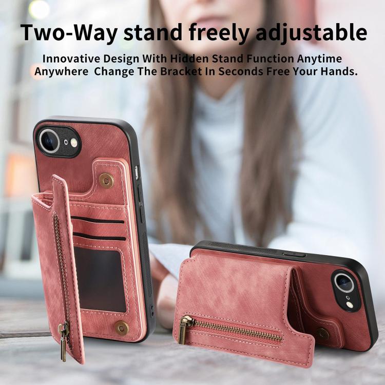 For iPhone 16e Retro Leather Zipper Wallet Back Phone Case(Pink) - iPhone 16e Cases by PMC TechLife | Online Shopping South Africa | PMC TechLife | Buy Now Pay Later Mobicred