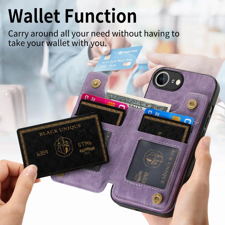 For iPhone 16e Retro Leather Zipper Wallet Back Phone Case(Purple) - iPhone 16e Cases by PMC TechLife | Online Shopping South Africa | PMC TechLife | Buy Now Pay Later Mobicred