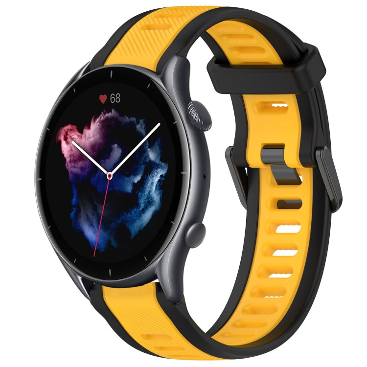 For Amazfit 3 22mm Two-Color Textured Silicone Watch Band(Yellow+Black) - Watch Bands by PMC Jewellery | Online Shopping South Africa | PMC Jewellery