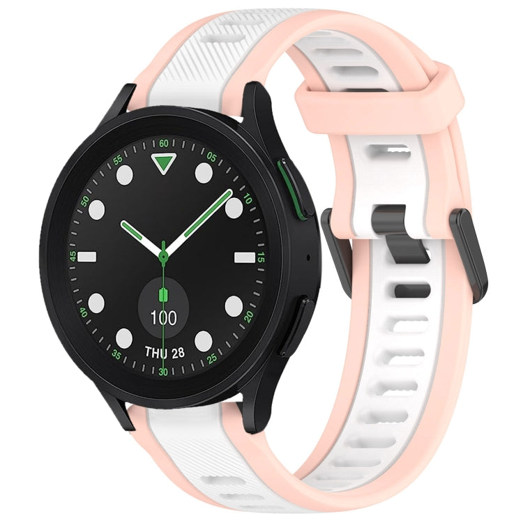 For Samsung Galaxy watch 5 Pro Golf Edition 20mm Two Color Textured Silicone Watch Band(White+Pink) - Watch Bands by PMC Jewellery | Online Shopping South Africa | PMC Jewellery