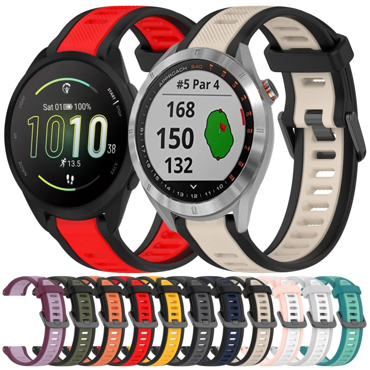 For Garmin Forerunner 645 / 645 Music 20mm Two Color Textured Silicone Watch Band(Green+Black) - Watch Bands by PMC Jewellery | Online Shopping South Africa | PMC Jewellery