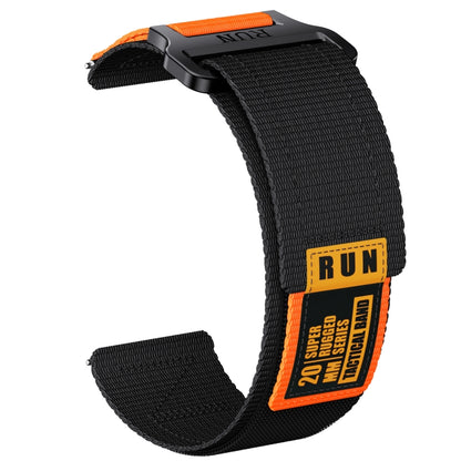 20mm Two Color Nylon Canvas Hook And Loop Fastener Watch Band(Black+Orange) - 20mm Bands by PMC Jewellery | Online Shopping South Africa | PMC Jewellery