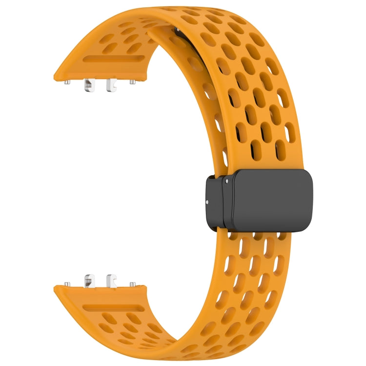 For Samsung Galaxy Fit 3 Hole Style Magnetic Folding Buckle Silicone Watch Band(Yellow) - Watch Bands by PMC Jewellery | Online Shopping South Africa | PMC Jewellery