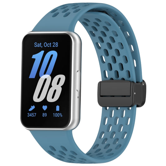 For Samsung Galaxy Fit 3 Hole Style Magnetic Folding Buckle Silicone Watch Band(Blue) - Watch Bands by PMC Jewellery | Online Shopping South Africa | PMC Jewellery