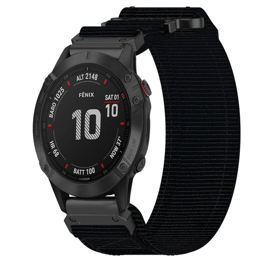 For Garmin Fenix 6 22mm Nylon Hook And Loop Fastener Watch Band(Black) - Watch Bands by PMC Jewellery | Online Shopping South Africa | PMC Jewellery