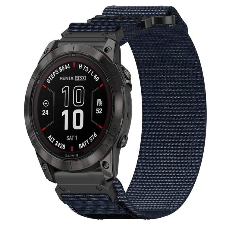 For Garmin Fenix 7X Pro 51mm 26mm Nylon Hook And Loop Fastener Watch Band(Blue) - Watch Bands by PMC Jewellery | Online Shopping South Africa | PMC Jewellery