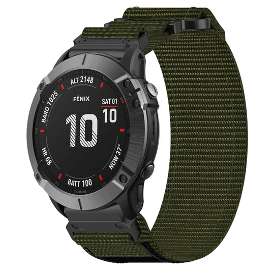 For Garmin Fenix 6X 26mm Nylon Hook And Loop Fastener Watch Band(Army Green) - Watch Bands by PMC Jewellery | Online Shopping South Africa | PMC Jewellery