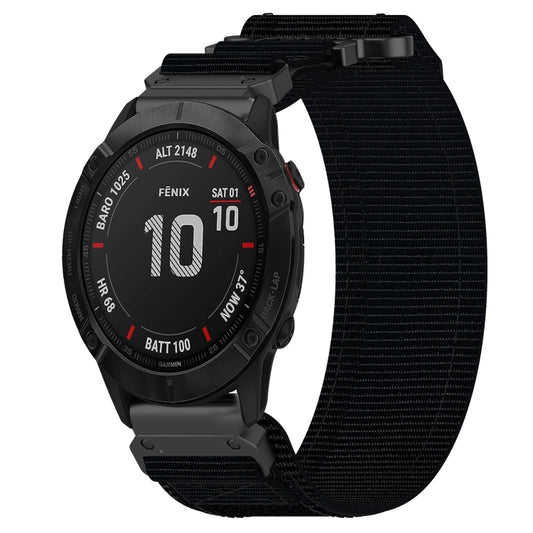 For Garmin Fenix 6X Sapphire 26mm Nylon Hook And Loop Fastener Watch Band(Black) - Watch Bands by PMC Jewellery | Online Shopping South Africa | PMC Jewellery